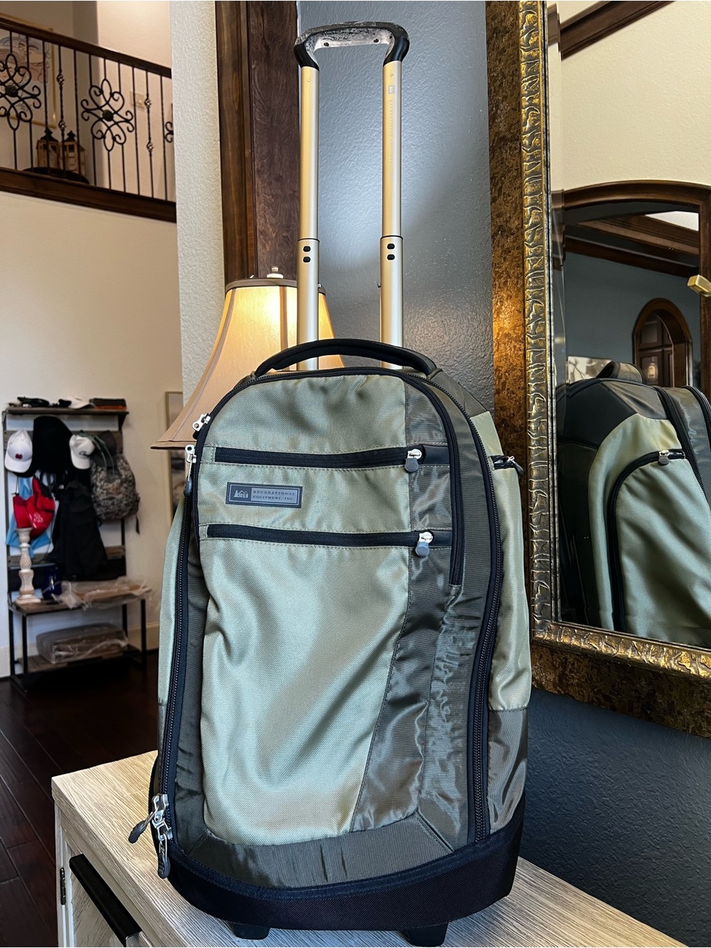 REI Olive/Tan Rolling Travel Backpack with Telescopic Handle